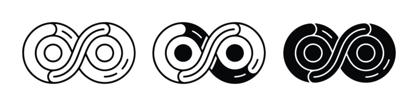 Abstract infinity loop logo icons, minimalist geometric eternity symbols, black and white circular link vector set for corporate branding