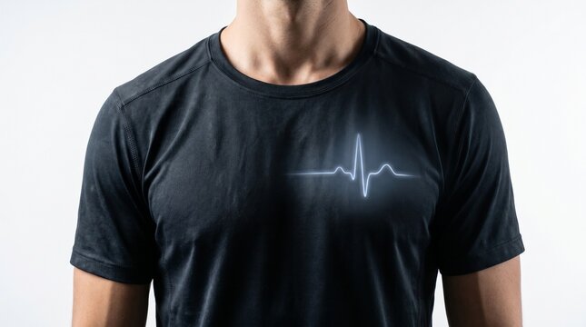 Glowing heartbeat under skin, symbolizing performance, life, endurance, and athletic intensity. Isolated on White background
