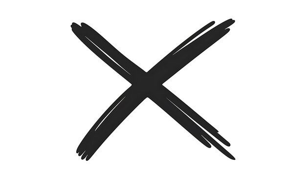 Hand drawn black ink brush stroke X mark symbol.