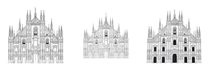 Fototapeta premium Set and collection of Milan Cathedral Duomo architecture isolated on white transparent png background