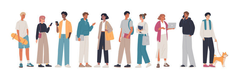 Fototapeta premium Young modern people character design group vector illustration 