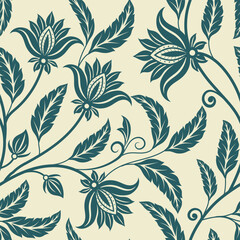 Fototapeta premium floral pattern vintage ethnic modern embroidery texture boho design illustration flower motif branches leaves wallpaper seamless background border.