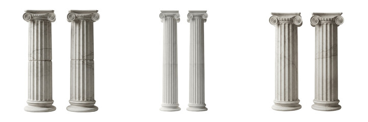 Naklejka premium Set and collection of two white marble columns isolated on white transparent png background