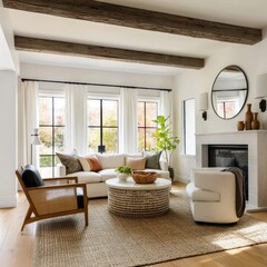 Fototapeta premium Cozy Living Room Setup With a Sectional Sofa and Natural Light During Daytime Hours