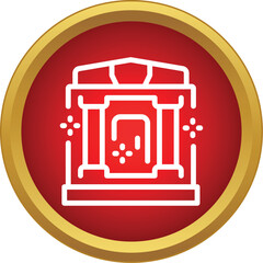 Naklejka premium Neoclassical building icon in white line art on a red and gold circular background