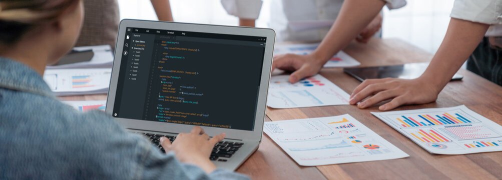 Software development programming on computer screen for brisk application and program coding