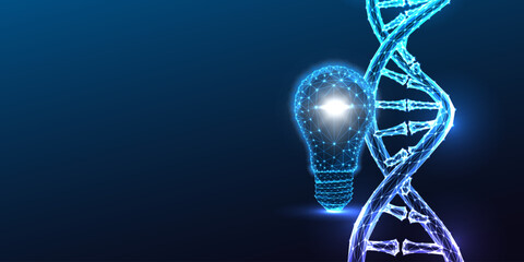 DNA helix and light bulb, idea concept. Genetic innovation, creativity science technology vector © Inna