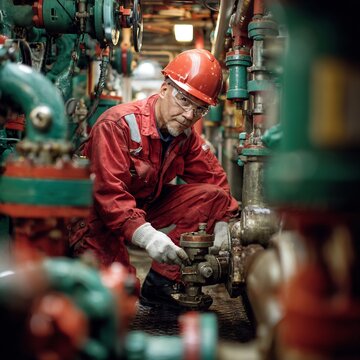 Focused technician expertly assessing critical industrial components, ensuring optimal performance and adherence to stringent safety standards within a complex facility.