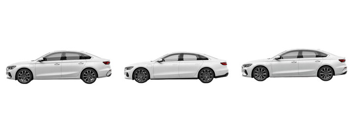 Obraz premium Set and collection of white sedan car isolated on white transparent png background
