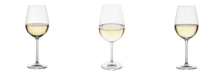 Obraz premium Set and collection of white wine glass isolated on white transparent png background