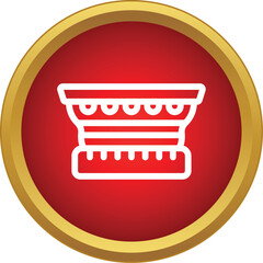Naklejka premium Column capital icon symbolizing history, culture, and power on a red and gold button