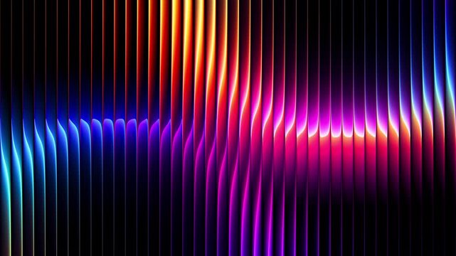 Colorful futuristic neon circles through textured glass. Luminous rings slowly rotating and distorted by ribbed glass for creative projects, digital screens and visual effects. Seamless loop. 4K video