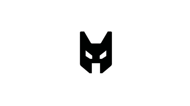 Modern minimalist black geometric animal head symbol. Abstract warrior mask or superhero icon for gaming, esports, and technology branding.