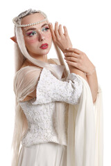 Naklejka premium Portrait of beautiful elf girl on white background