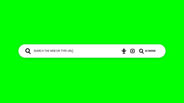 Minimalist web browser search engine bar featuring an integrated AI mode button and voice search icon for chroma key