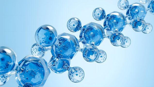Abstract blue molecular atom structure model 3D illustration