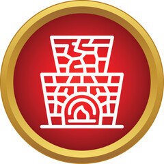 Naklejka premium Fireplace icon showing a burning fire inside the brick work hearth