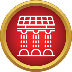 Naklejka premium Ancient temple architecture represented as a white line flat icon on a red and gold circle