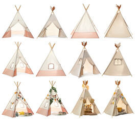 Cute wigwams for children isolated on white, set © New Africa