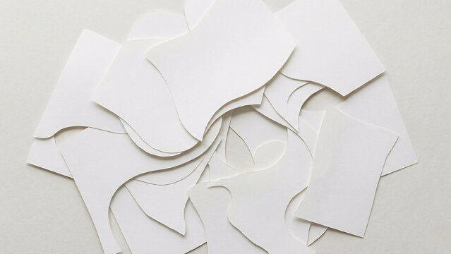 Abstract minimalist background with overlapping white paper cutouts and curved layers.
