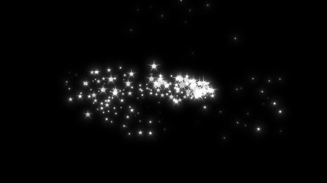 Luxury White Glitter Sparkles Line Trail Magic Sparkle Glitter Line Star, Magic Dust Pixie Dust Path Christmas Star Isolated on Black Screen Background, Dreamy Shimmer Particle Motion Design Path. 4k