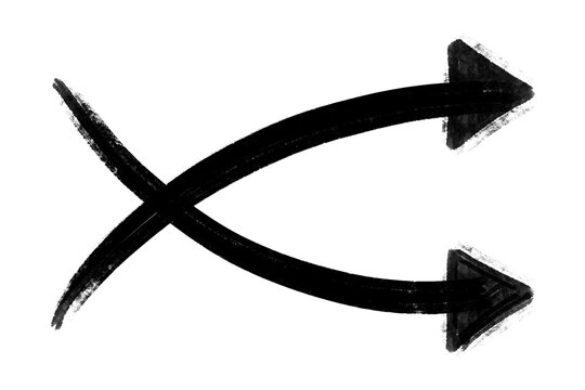 Hand drawn black brush stroke crossed arrows icon representing choice or split path