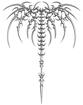 3D chrome neo-tribal design. Succubus womb symbols and sharp cyber sigilism elements in a metallic style. Transparent background.