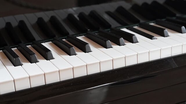 Closeup of moving piano keys on automatic play