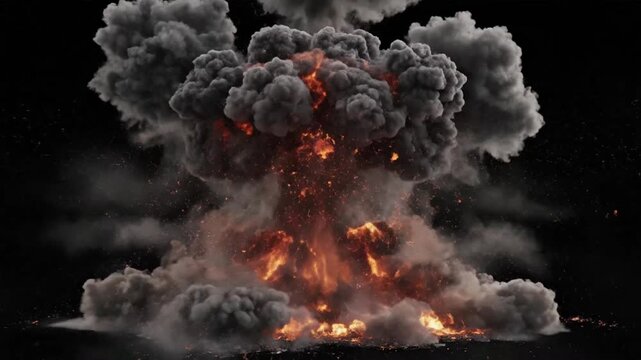 Simple smoke fire and explosions motion graphics in black background for animations and effects