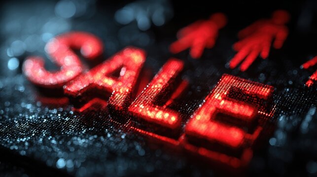 A closeup of a vibrant red LED display with the word SALE illuminated against a dark background, creating a striking contrast.