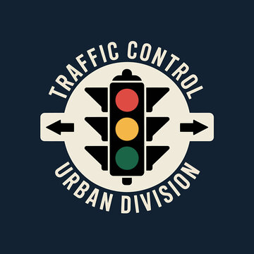 Traffic control urban division sign with traffic light and arrows