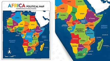 Colorful political map of Africa with country names and borders © DAILY PHOTO
