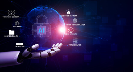 Fototapeta premium Artificial Intelligence is the future of cybersecurity and advanced threat protection. The core of data security is AI malware detection and authentication. Motif