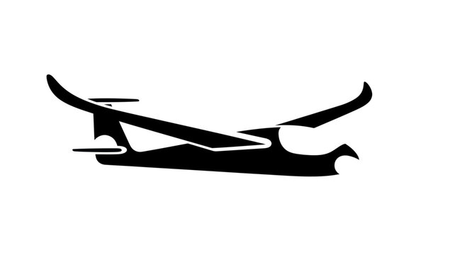 Black Silhouette of a Glider Aircraft on White Background