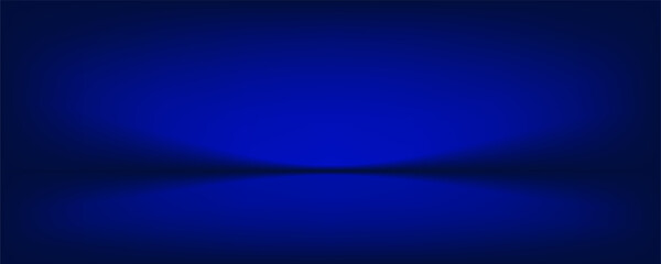Blue studio gradient background. Abstract empty room backdrop. 3d vector cool light texture. Luxury neon lights limbo bg. Dark festive color bg. Modern photo studio spotlight glow podium gradation © Hidayat