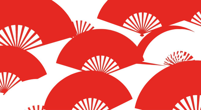 Red and White Japanese Folding Fans Pattern - Festive Oriental Design