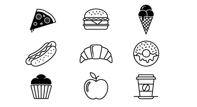 Assorted food icons pizza burger ice cream