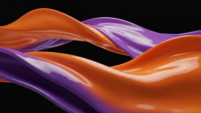 Abstract orange and violet liquid flowing in waves in a smooth motion over a dark background