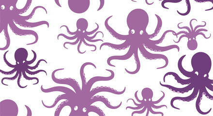 Seamless pattern of purple octopuses on a white background, vector illustration © Muhammad
