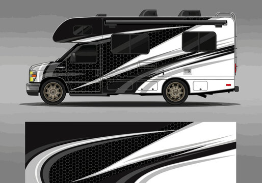 Modern black and white motorhome vinyl wrap design template