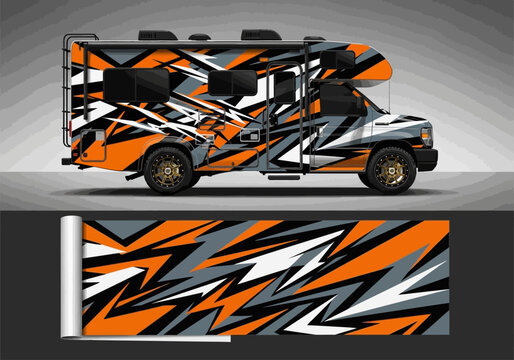 Modern racing style decal wrap for motorhome and RV