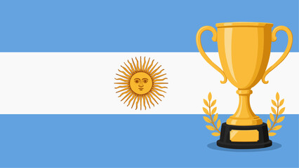 Fototapeta premium Illustration of the Argentinian flag with a golden championship trophy