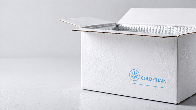 White insulated styrofoam cold shipping box for temperature-sensitive medical or food delivery.