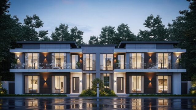 Modern residential duplex building exterior view