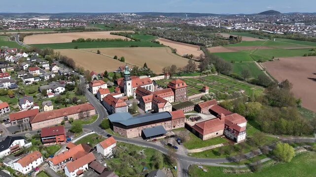 Aerial View Propstei Johannesberg, , Benedictine priory, district of Fulda in Hesse, Roman Catholic parish church of St. John the Baptist, Germany