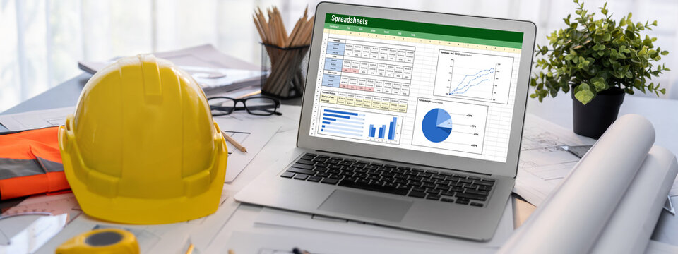 Spreadsheet document information financial startup concept. data and graphs in spreadsheet documents for online analysis project dashboard accounting digital brisk