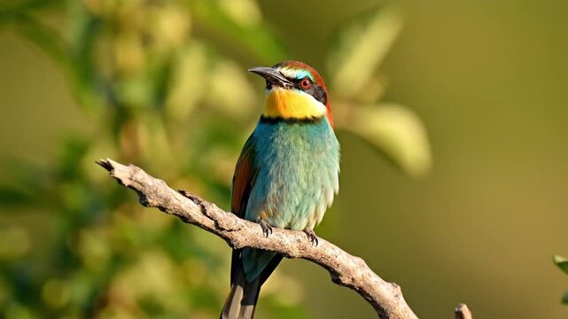 European bee eater perching on a twig in its natural habitat with vibrant colors and focus on birdwatching