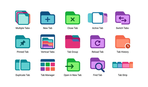 Folder tab icons showing tab management actions on white grid