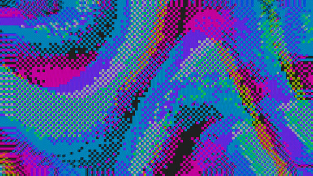 8bit CRT Glitch Texture with Neon Purple and Blue Pixel Distortion