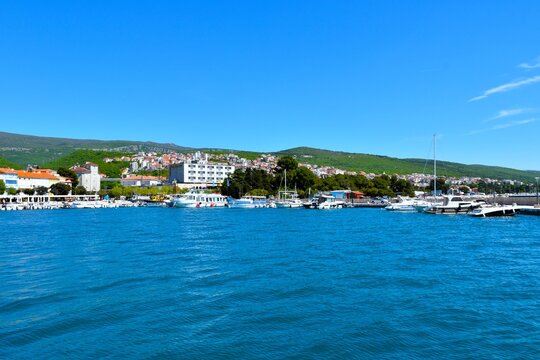 View of a marina in the coastal town of Crikvenica in Kvarner, Primorje, Croatia